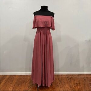 Bill Levkoff Chiffon Off The Shoulder A-line Gown In Rosewood Size 4